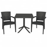 Set mobilier de gradina 3 piese Groovy-Halcyon, Pakoworld, masa cu 2 scaune, 80x80x74.5 cm, polipropilena, gri inchis
