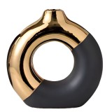 Vaza decorativa 1321, ceramica, negru + auriu, 25.5 cm