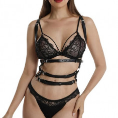 Sistem Harness Seductive Straps, Piele Ecologica, Negru, S-L