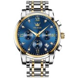 Ceas barbati Olevs Analog Quartz Business Cronograf Data Argintiu