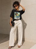 Tricou dama negru din bumbac cu imprimeu fetita in hamac