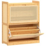 HOMCOM Pantofar &icirc;ngust din bambus cu 2 sertare rabatabile din ratan pentru 12-14 perechi 69x29x83 cm Natural | Aosom Romania