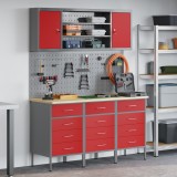 vidaXL Set banc de lucru, 7 piese, roșu, oțel
