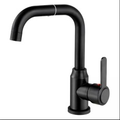 Baterie Monocomanda Lavoar Bucatarie Pipa Pivotanta Aliaj Negru Cartus Ceramic Inox Satinat Rece Calda