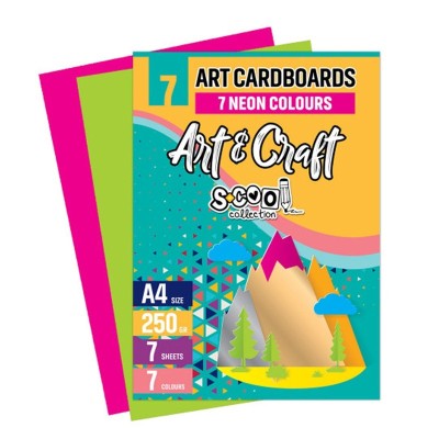 Carton color, format A4, culori neon, 250 g/mp, set 7 coli/set foto