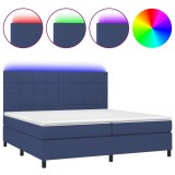 Cumpara ieftin Pat cu arcuri, saltea si LED, albastru, 200x200 cm, textil