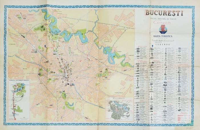 BUCURESTI , HARTA TURISTICA , EDITATA DE OFICIUL NATIONAL DE TURISM &#039; CARPATI &#039; , 1957