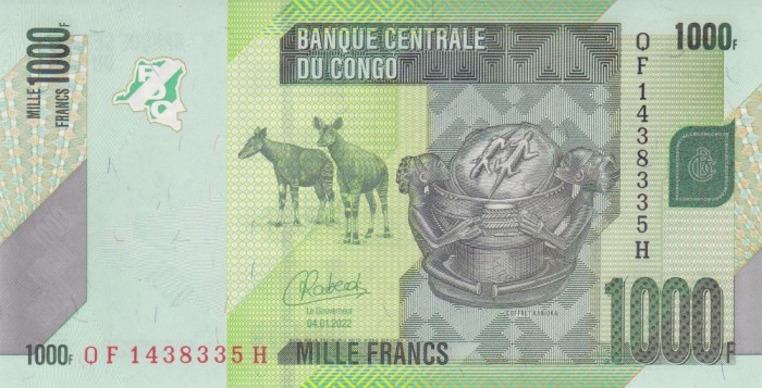 Bancnota Congo 1.000 Franci 2022 - P101d UNC