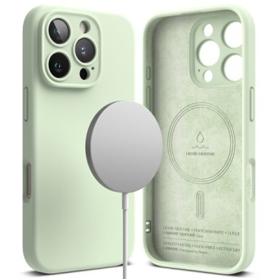 Husa pentru iPhone 16 Pro Max - Ringke Silicone Magnetic MagSafe - Soft Mint foto