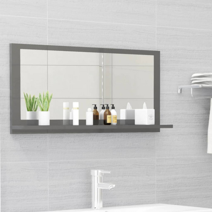 Oglinda de baie, gri extralucios, 80 x 10,5 x 37 cm, PAL GartenMobel Dekor