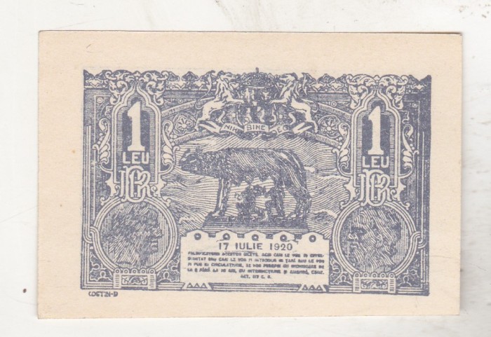 bnk bn Romania - 1 leu 1920 - aunc