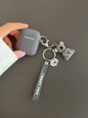 Husa Silicon Protectie pentru AirPods Pro 2 Gadgetry din Silicon Moale, cu Breloc Ursulet si Mesaj, Incarcare Wireless - Gri foto