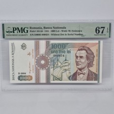 BANCNOTA UNC 1000 LEI 1991 GRADATA PMG 67 EPQ