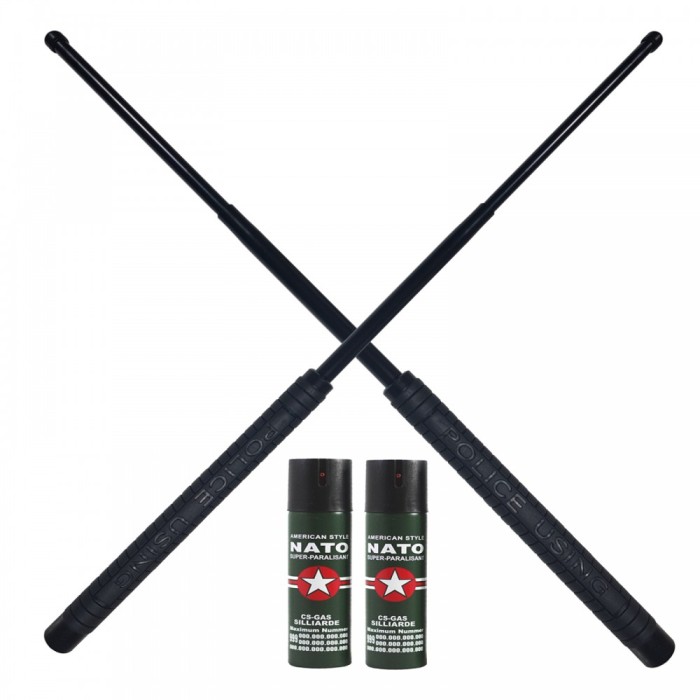 Set 2 bastoane telescopice, Police, 50 cm, 2 sprayuri NATO, 60 ml, cadou