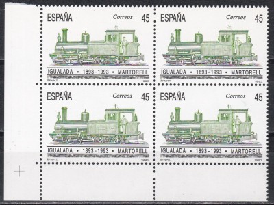 Spania 1993 - Centenarul căii ferate Igualada - Martorell, Bloc de 4, MNH foto
