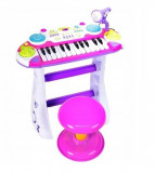 Instrument muzical Pianina electronica MalPlay cu scaun si microfon 45 cm inaltime Roz