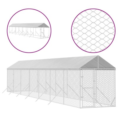 Padoc exterior cu acoperis argintiu 2x14x2,5 m otel galvanizat foto
