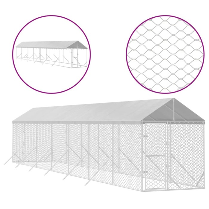 Padoc exterior cu acoperis argintiu 2x14x2,5 m otel galvanizat