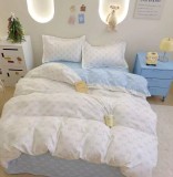 Lenjerie Pat Bumbac Alb, 4 Piese, Cu Elastic, 140x200 cm. Set de Pat Single