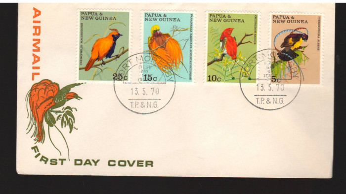 CPIB17087 INTREG POSTAL - PAPUA NOUA GUINEE 1970, PORT MORESBY, PRIMA ZI, PASARI