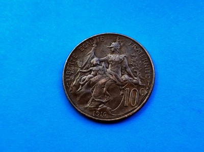 10 Centimes 1916 Franta- XF-mai rar (Madrid) foto