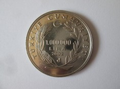 Rara! Turcia 1000000 Lira 2002 UNC moneda comemorativă:Yunus Emre foto