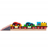 Trenulet cu platforma auto PlayLearn Toys, BigJigs Toys