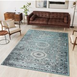 Covor Premium Belgian Model Valencia 22211-644, Marime 80 x 150 cm, Albastru, Antialergic, Polipropilena, Living, Dormitor, Sufragerie, Birou