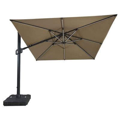 Umbrela de soare 3x3m pentru terasa si gradina, aluminiu, pliabila, culoare kaki, include suport de plastic foto