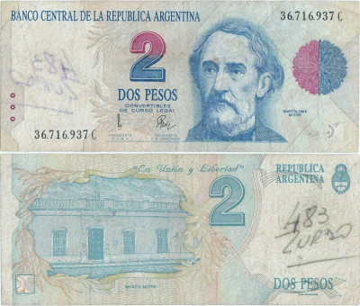 1996 , 2 pesos convertibles ( P-340b.2 ) - Argentina foto