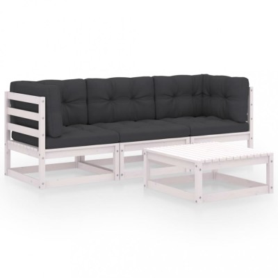 Set mobilier de gradina cu perne, 4 piese, lemn masiv de pin foto