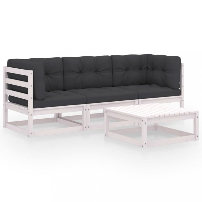 Set mobilier de gradina cu perne, 4 piese, lemn masiv de pin
