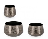 Cumpara ieftin Set 3 vaze flori aluminiu gri antracit Lathe 20x16 cm, 24x16.5 cm, 28.5x17.5 cm