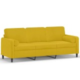 Cumpara ieftin Canapea cu 3 locuri cu pernute, galben, 180 cm, catifea
