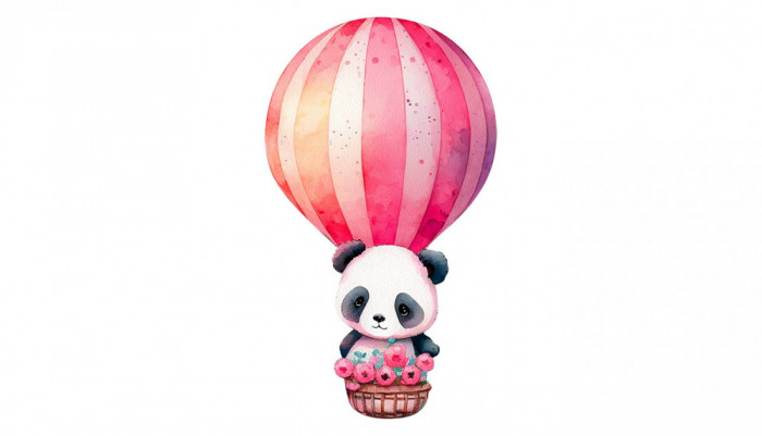 Sticker decorativ Panda in balon, Roz, 85 cm, 3515ST