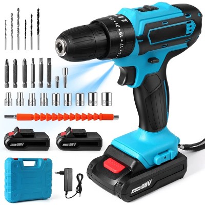 Masina de gaurit si insurubat fara fir, 28V, cu cuplu 32, viteza duala 1350rpm, 2 acumulatori, 24 accesorii foto