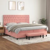 Cumpara ieftin Pat box spring cu saltea, roz, 200x200 cm, catifea