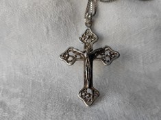 argint RUSIA MEDALION CRUCE CRUCIFIX manopera EXCEPTIONALA vechi pe Lant argint