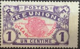 R&eacute;union 1 Centime &ndash; Harta insulei R&eacute;union &ndash; timbru colonial francez, 1947