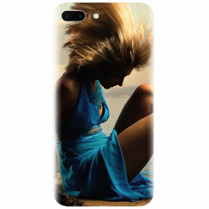 Husa silicon pentru Apple Iphone 7 Plus, Girl In Blue Dress