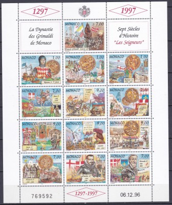 DB1 Monaco Dinastia Grimaldi 700 Ani MS I MNH foto