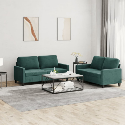 vidaXL Set de canapele cu perne, 2 piese, verde &amp;icirc;nchis, catifea 3201498 foto