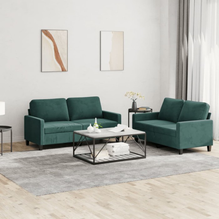 vidaXL Set de canapele cu perne, 2 piese, verde &icirc;nchis, catifea 3201498