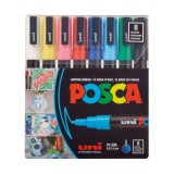 Set markere Posca, UNI PC-3M, 0.9-1.3 MM, 8 culori