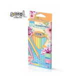 Creioane colorate, pastel, forma triunghiulara, grosime mina 3 mm, set 12 culori, S-Cool
