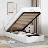Cadru pat otoman cu saltea alb pur 80x200cm piele artificială
