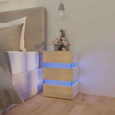 Noptieră cu LED, alb/stejar sonoma, 45x35x67 cm, lemn prelucrat foto