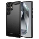 Husa compatibila cu Samsung Galaxy S25 Ultra, TPU Slim, Protectie Anti Soc, Aspect Fibra de Carbon, Negru