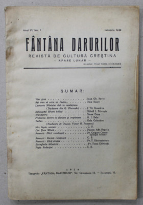 FANTANA DARURILOR , REVISTA DE CULTURA CRESTINA , Nr. 1 , 1934 foto