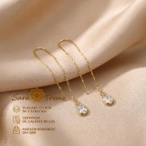 Cercei lungi Lucea Goccia cu pietre in forma de picatura si lanturi fine, placati cu aur 18K, 7 cm Brazilia